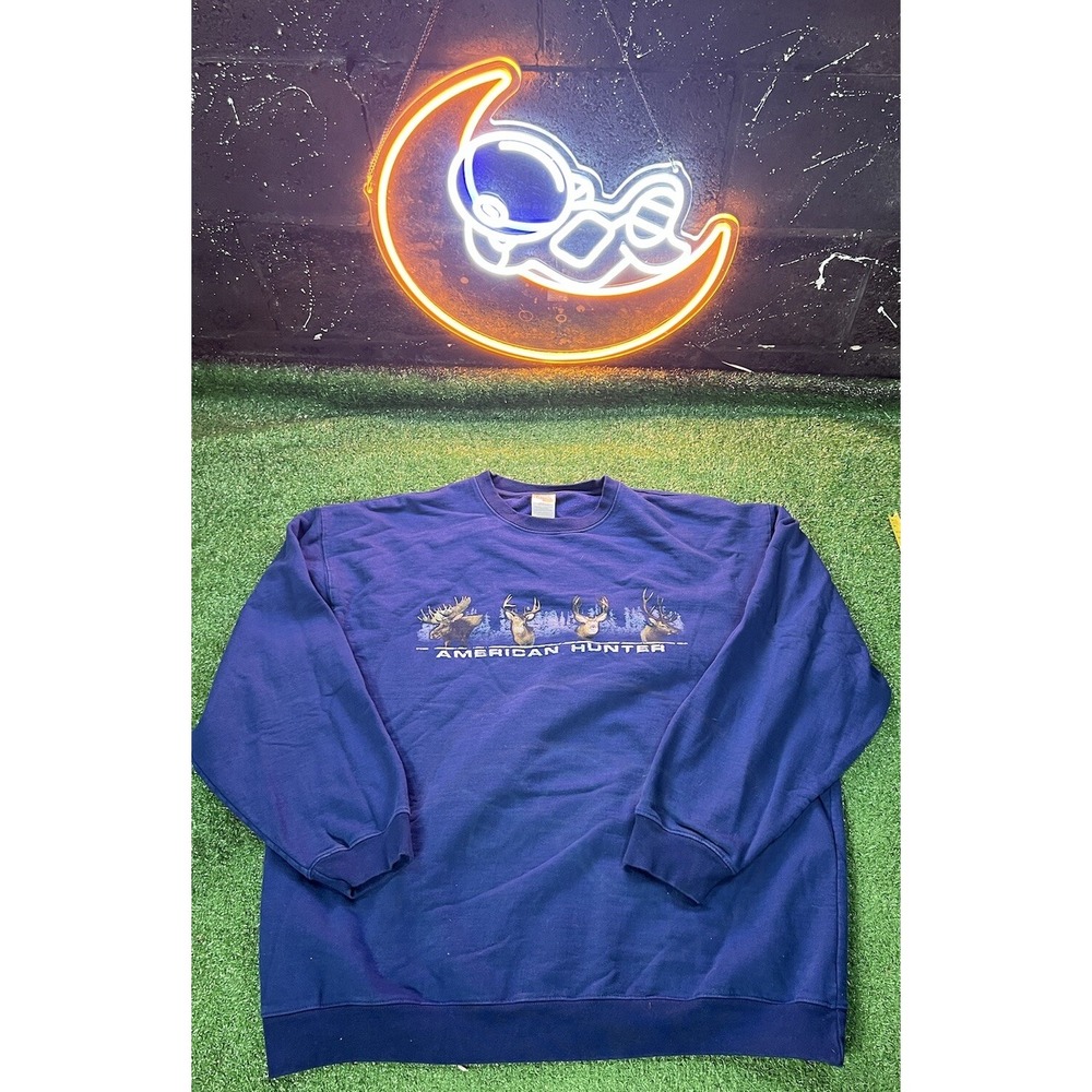 Y2K American Deer Hunter Blue Crewneck Sweatshirt‎ Size XL Wildlife Outdoors